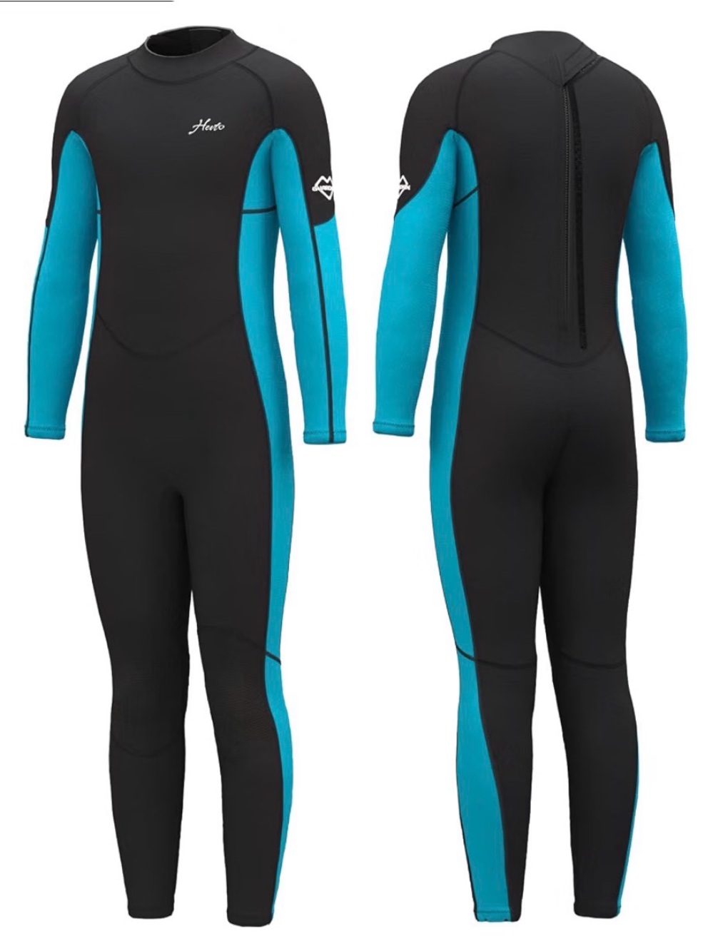 Hiko Kids Long-Sleeve One-Piece Wetsuit in Black and Teal